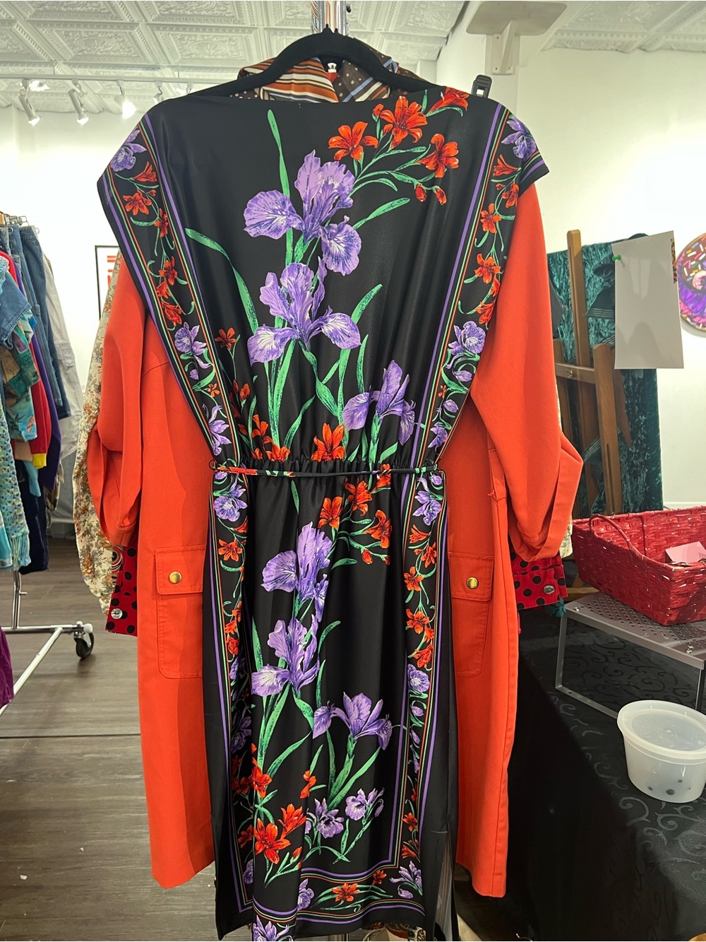 Vintage True 80s Floral Print Dress in Black and Purple